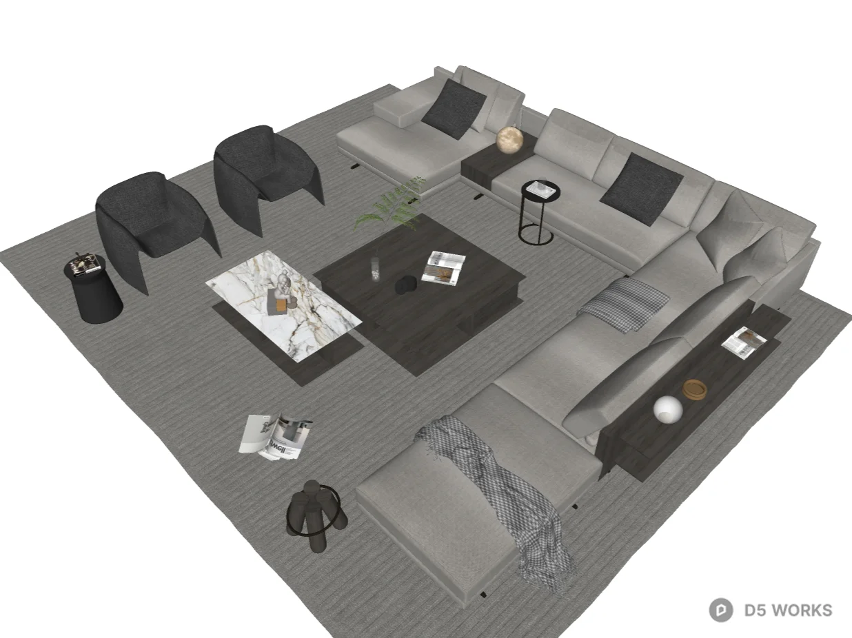 Modern Modular U-Shaped Sectional Living Room Set 3d model thumbnail 2