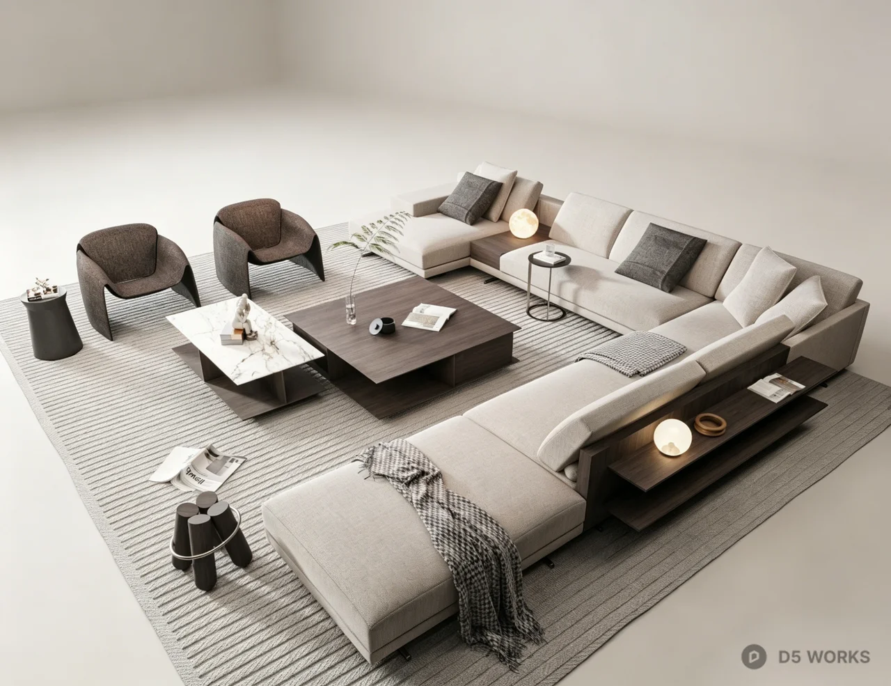 Modern Modular U-Shaped Sectional Living Room Set 3d model - Image 1