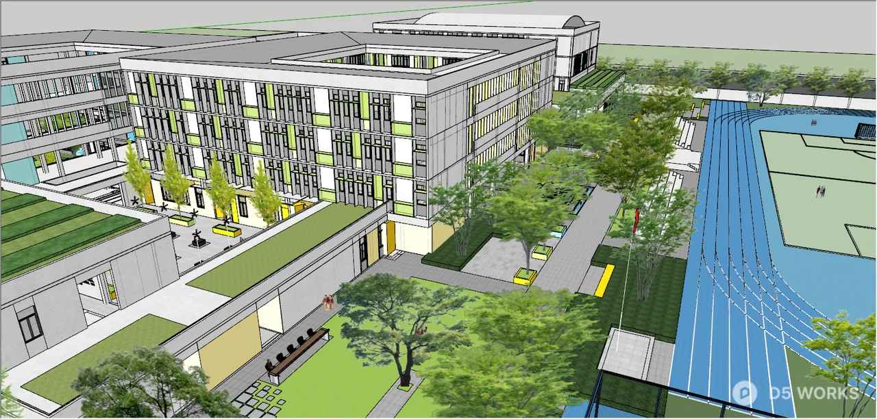 School Campus With Sports Facilities 3d model thumbnail 2
