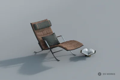 Woven Rattan Lounge Chair With Cushion 3d model - Image 1