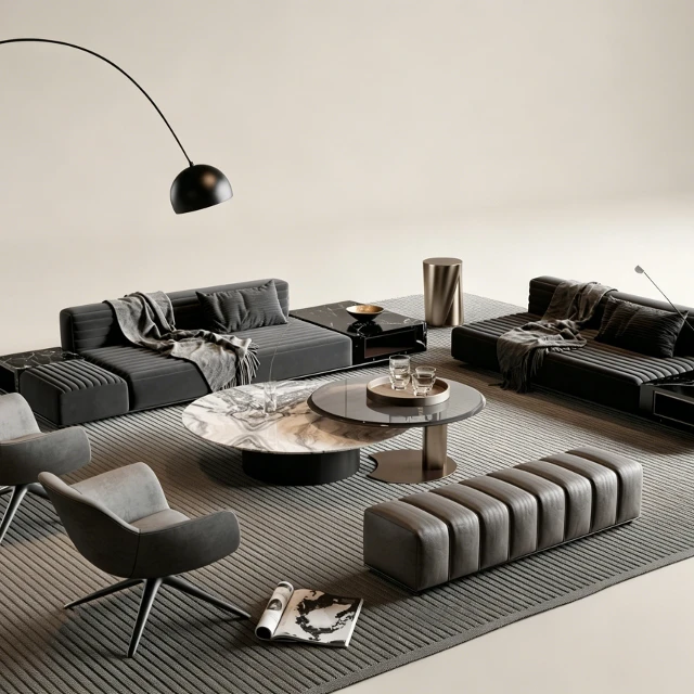 Modern Luxury Monochrome Living Room Furniture Set 3d model