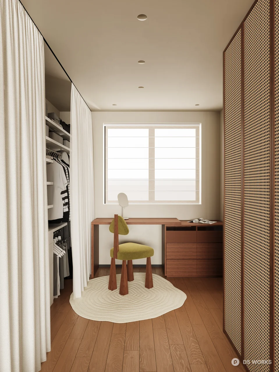 Minimalist Bedroom with Pendant Light and Wooden Bed 3d model thumbnail 6