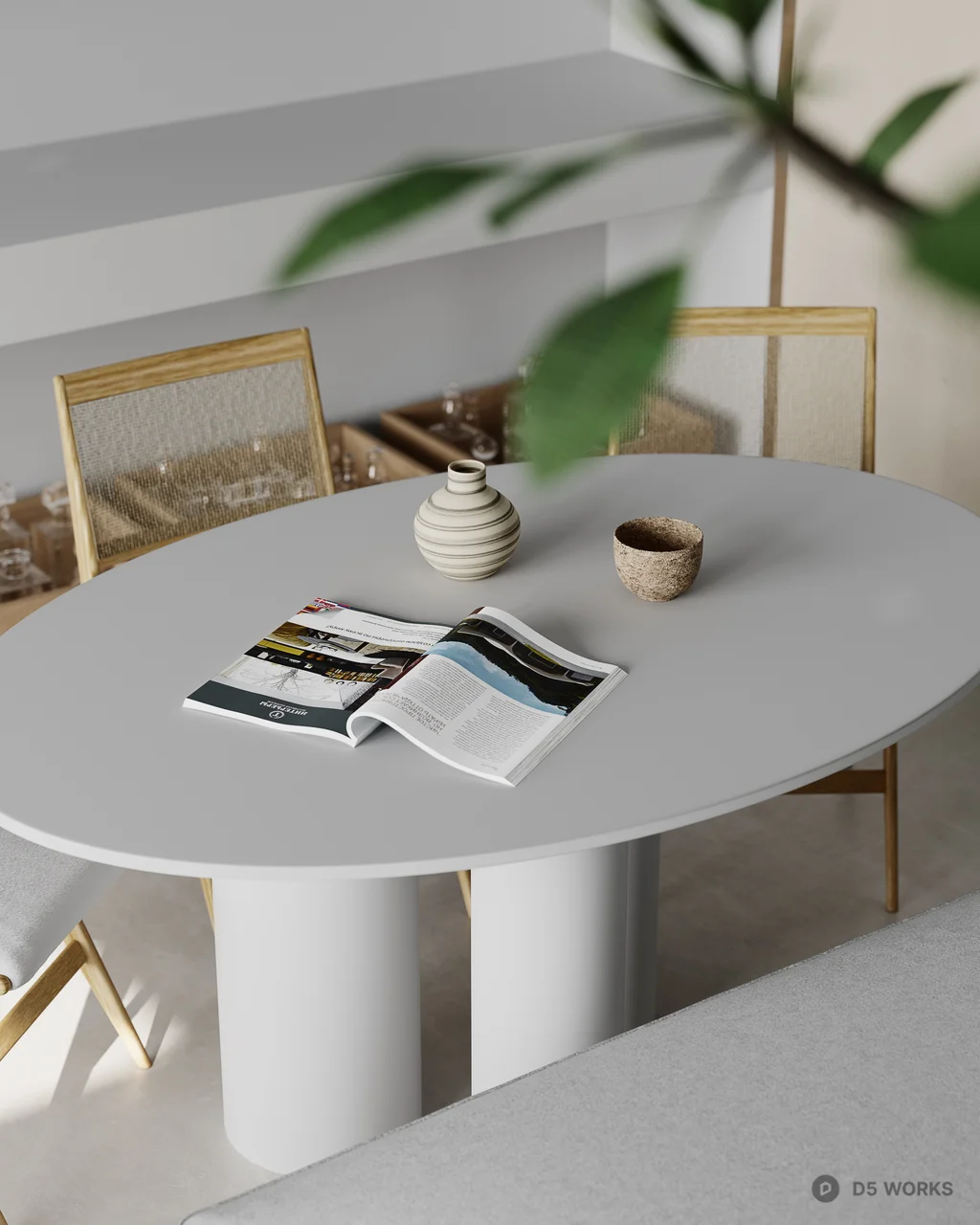 Minimalist Guesthouse Room With Hanging Chair And Indoor Plant 3d model thumbnail 2