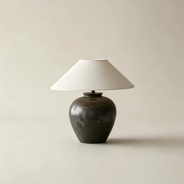 Rustic Ceramic Table Lamp with Conical Shade 3d model