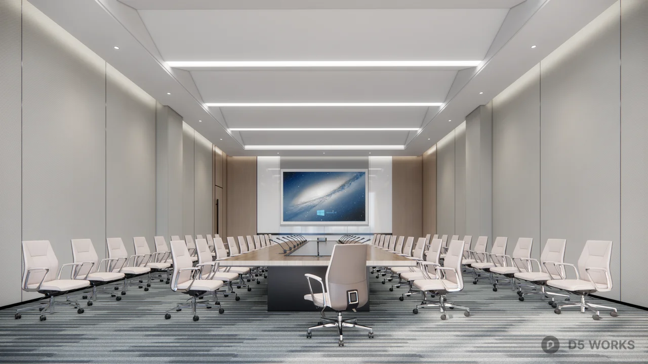 Minimalist Conference Room With Linear Lighting 3d model - Image 1