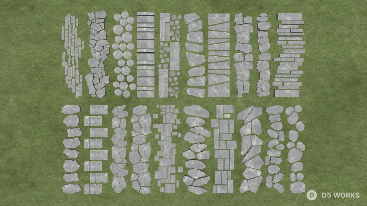 Natural Stone Paving And Stepping Stones Set 3d model - Image 1