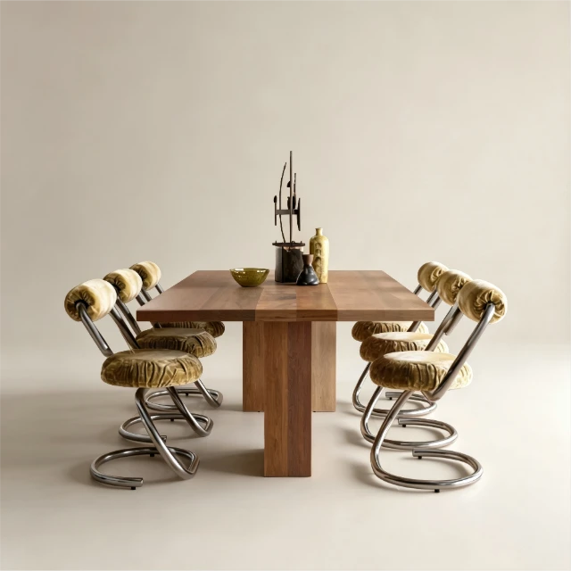 Retro Modern Dining Set with Chrome Cantilever Chairs 3d model