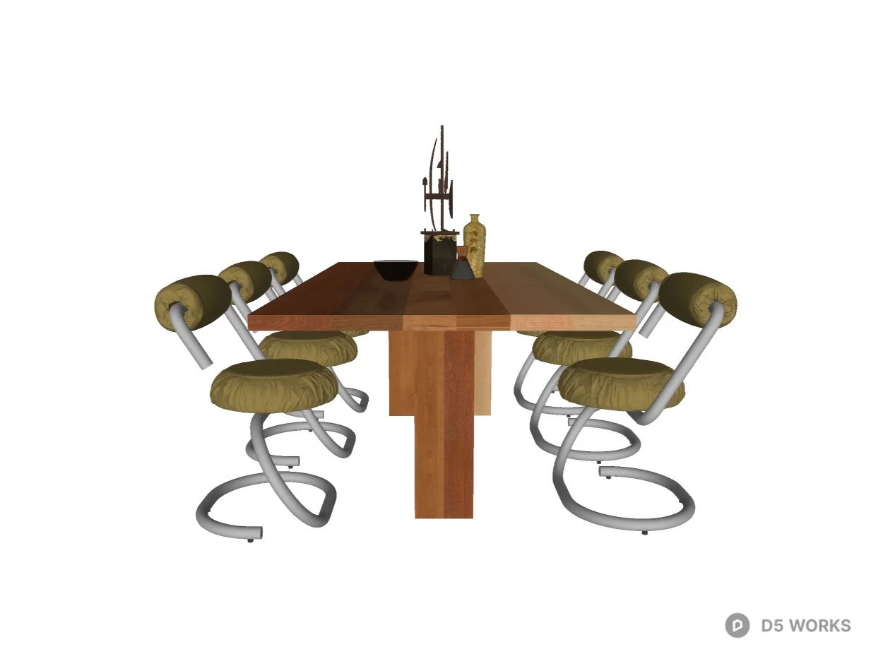 Retro Modern Dining Set with Chrome Cantilever Chairs 3d model thumbnail 2