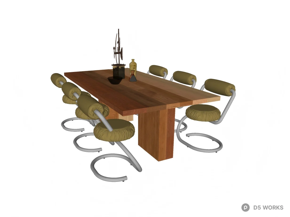 Retro Modern Dining Set with Chrome Cantilever Chairs 3d model thumbnail 3