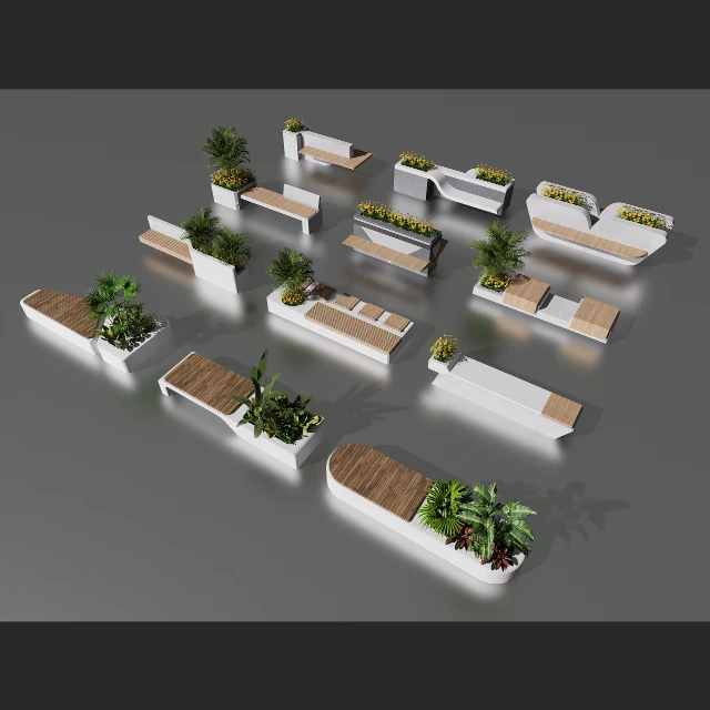 Modern Modular Public Bench and Planter Collection 3d model