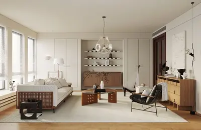 Modern Minimalist Living Room With Warm Wood Accents 3d model