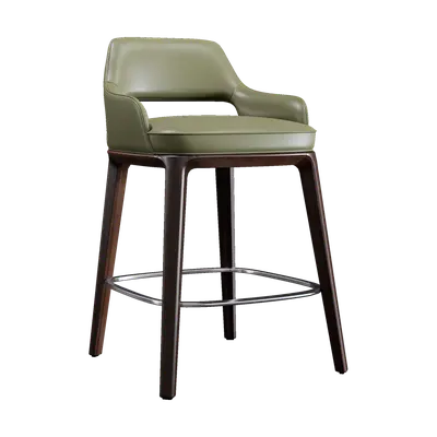 Modern Green Leather Wooden Bar Chair