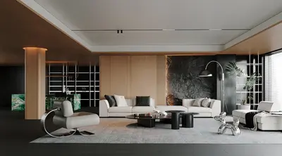 Modern Minimalist Living Room with Neutral Tones 3d model