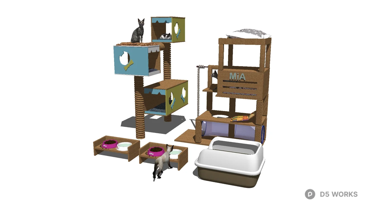 Multi Level Cat Tree With Litter Box 3d model - Image 1