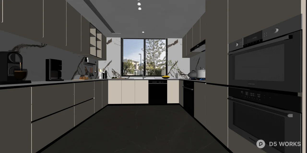 Modern Minimalist Galley Kitchen with Built-in Appliances 3d model thumbnail 2
