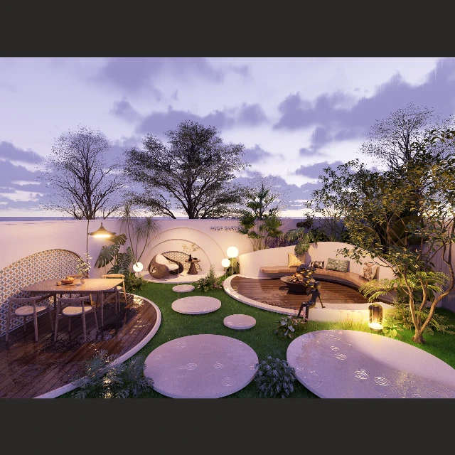 Modern Zen Garden Outdoor Patio Set 3d model