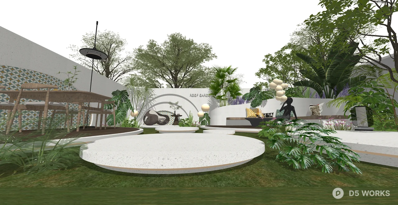 Modern Zen Garden Outdoor Patio Set 3d model thumbnail 2