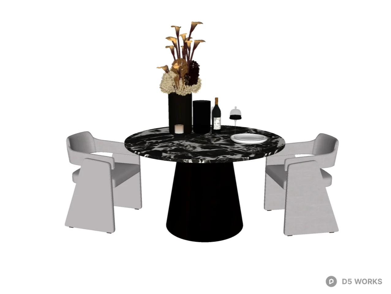 Modern Marble Dining Set with Sculptural Chairs 3d model thumbnail 2
