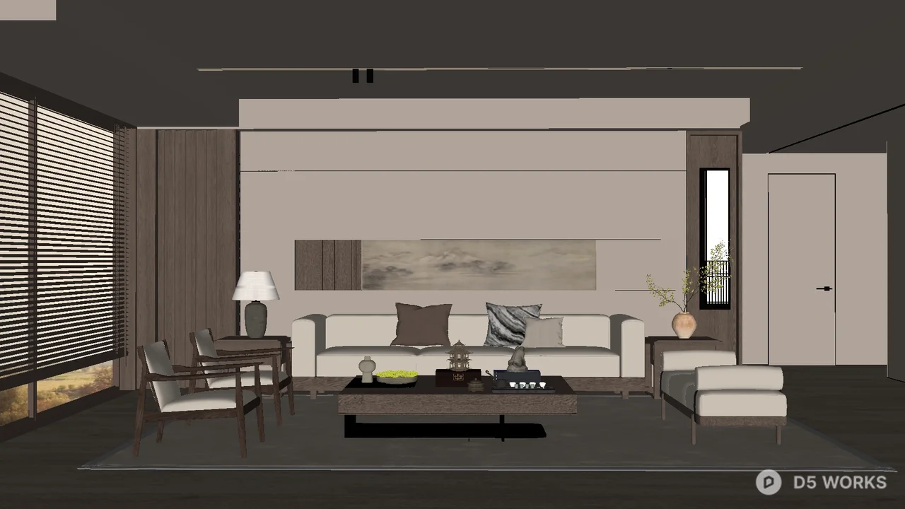 Minimalist Living Room with Neutral Tones 3d model - Image 1