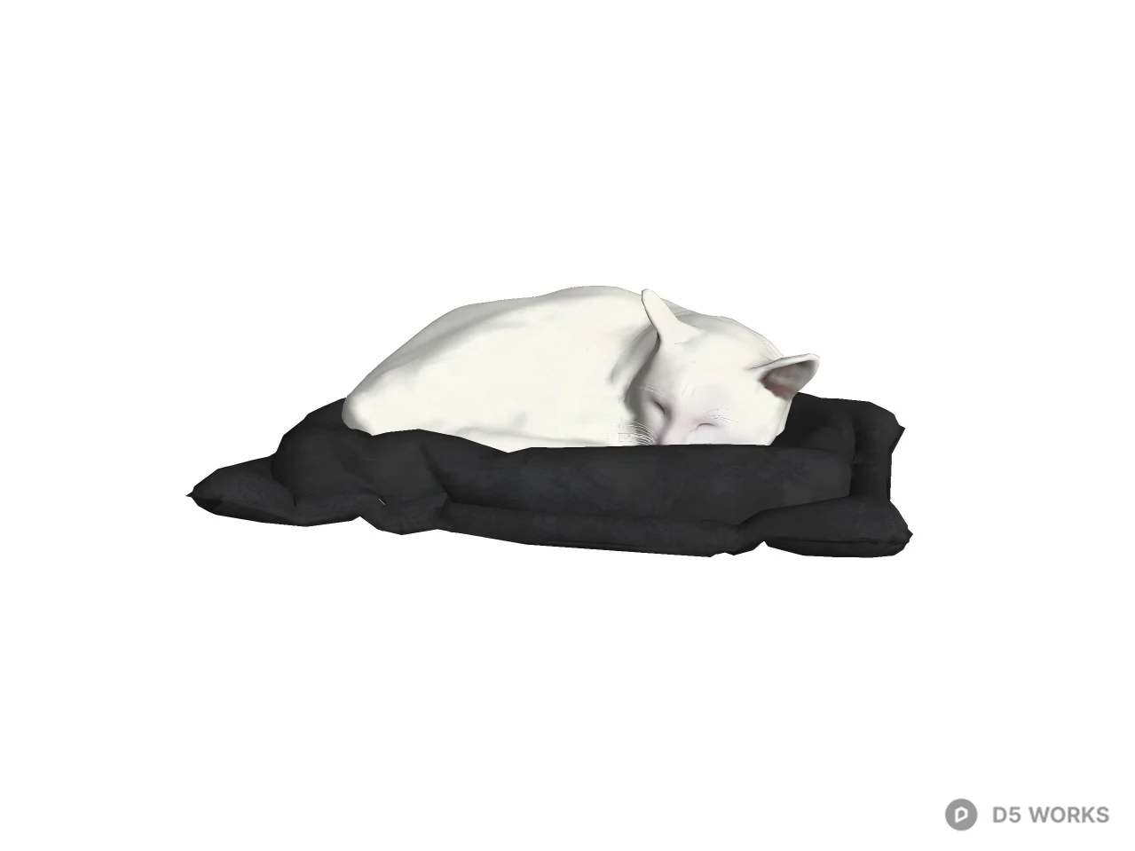Sleeping White Cat on Charcoal Fabric Cushion 3d model thumbnail 2