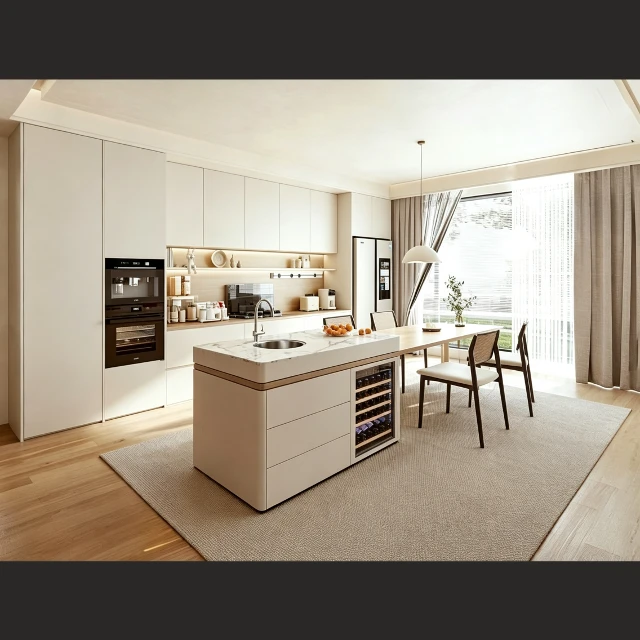 Modern Minimalist Kitchen Island and Dining Set 3d model
