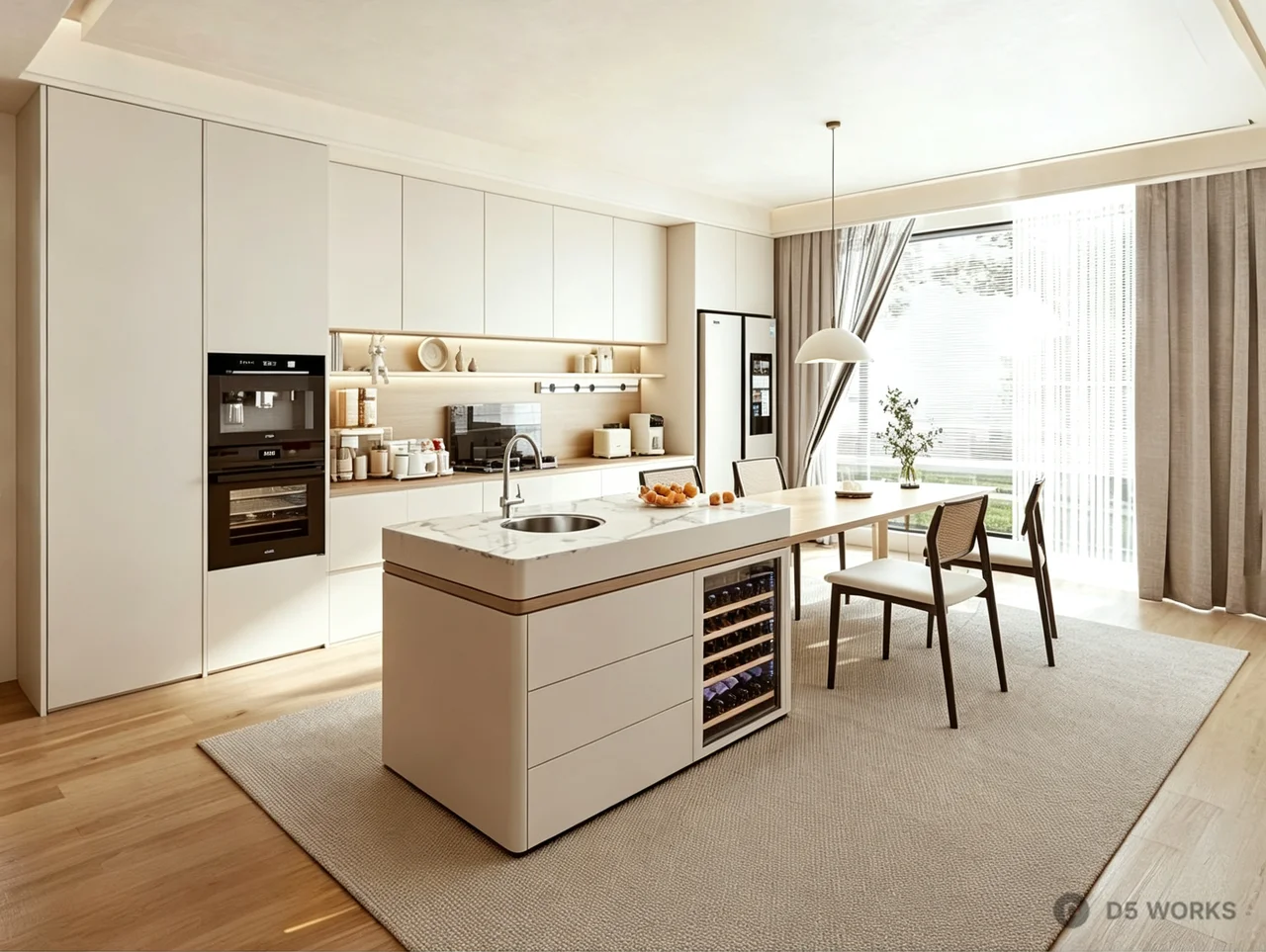 Modern Minimalist Kitchen Island and Dining Set 3d model - Image 1