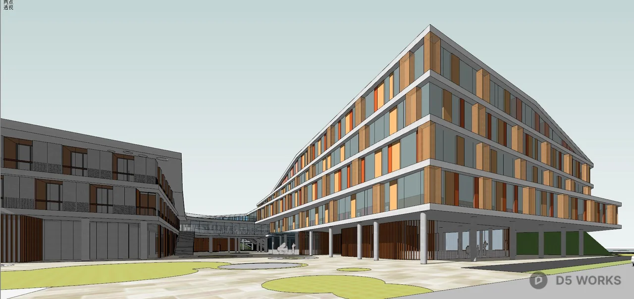 Modern Campus Landscape With Green Corridors 3d model thumbnail 3
