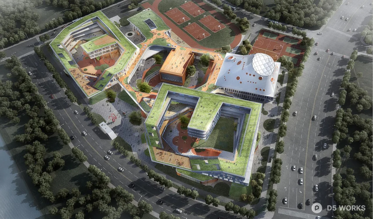 Modern Campus Landscape With Green Corridors 3d model thumbnail 2