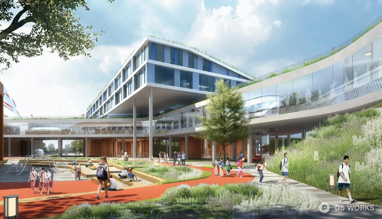 Modern Campus Landscape With Green Corridors 3d model - Image 1