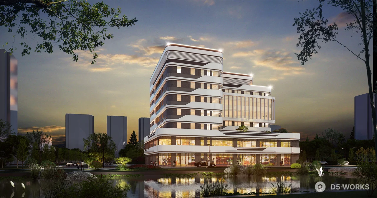 Modern Corporate Office Building With Curved Facade 3d model thumbnail 2