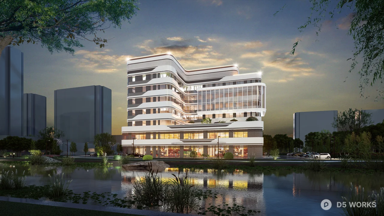 Modern Corporate Office Building With Curved Facade 3d model thumbnail 3
