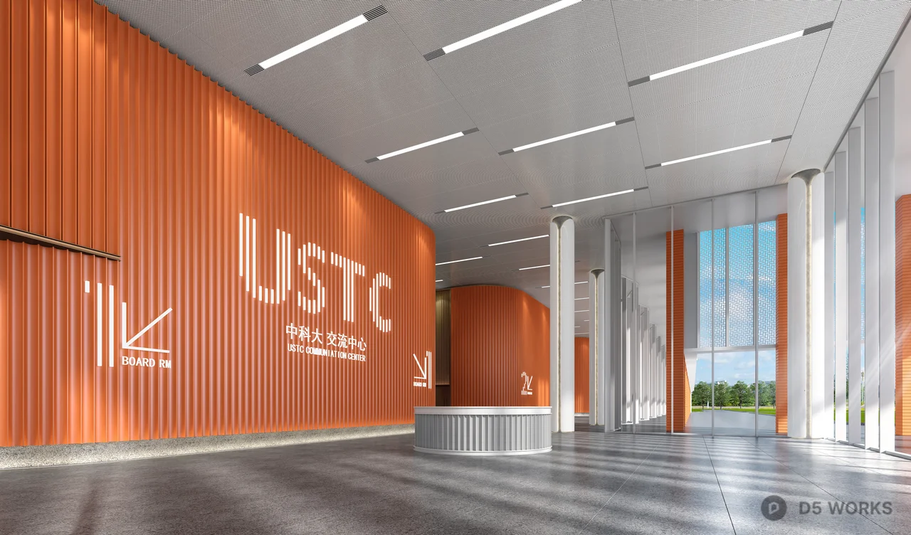 Orange Themed Modern Enterprise Lobby 3d model - Image 1