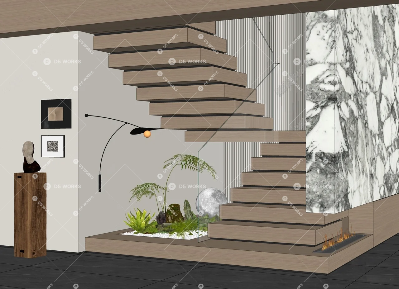 Modern light-luxury style interior staircase 3d model thumbnail 2