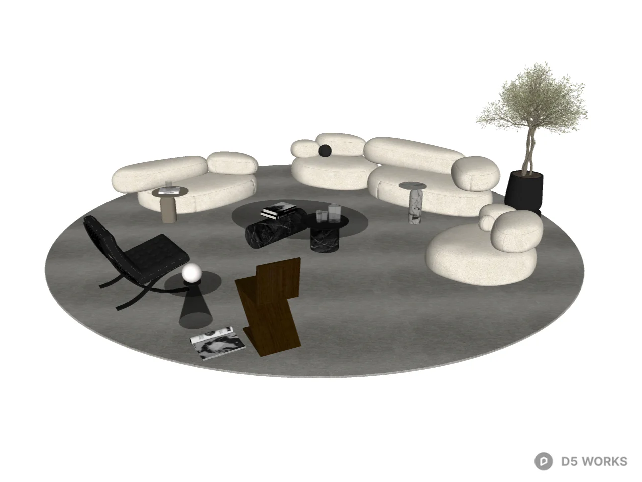 Modern Organic Curved Sofa and Lounge Furniture 3d model thumbnail 2