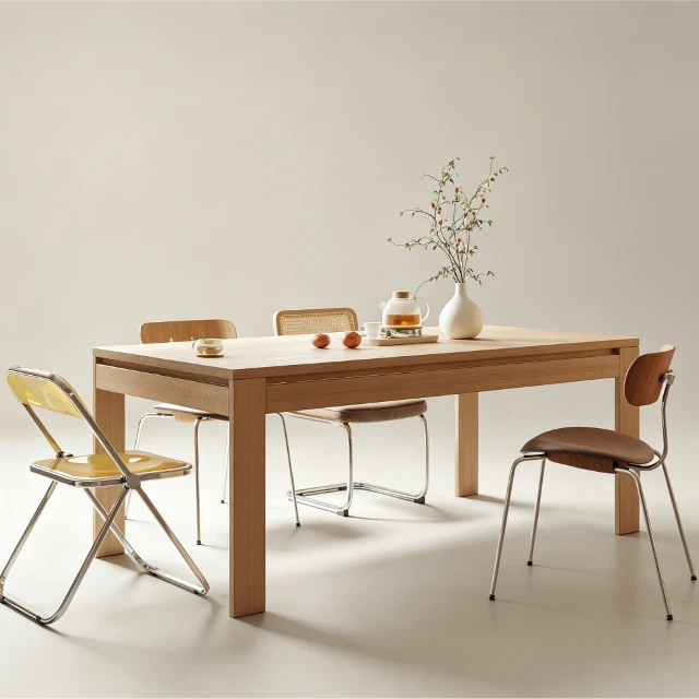 Modern Oak Dining Table with Eclectic Chair Set 3d model
