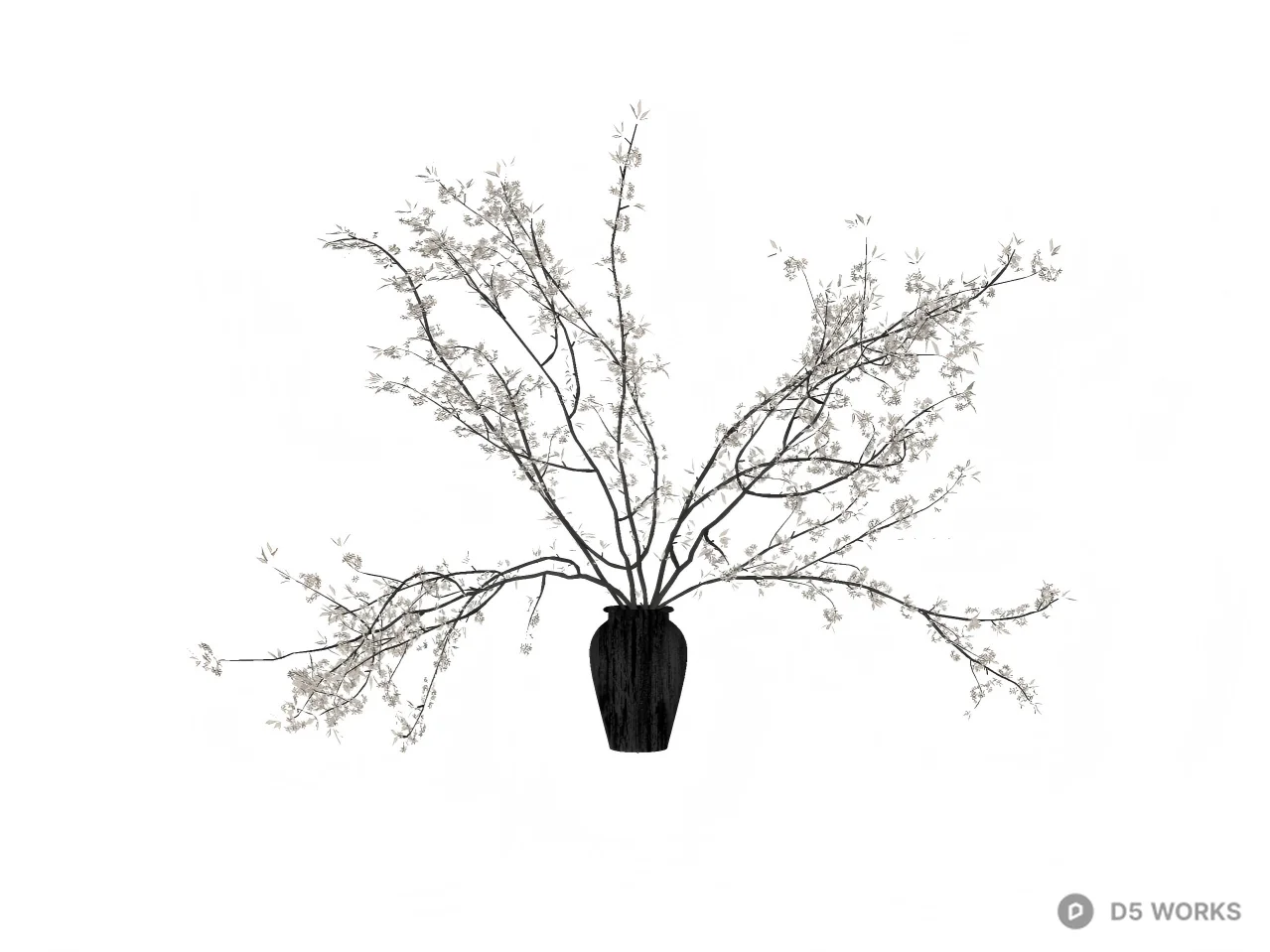 Minimalist Cherry Blossom Branches in Ceramic Vase 3d model thumbnail 2