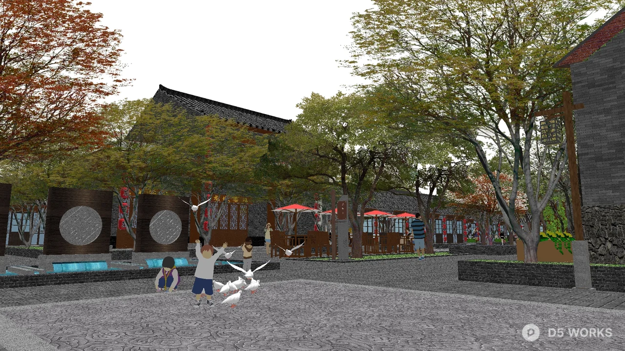 Commercial Street Landscape With Traditional Architecture 3d model - Image 1