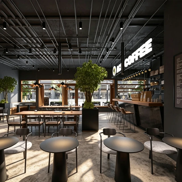 Industrial Modern Coffee Shop Interior Scene 3d model