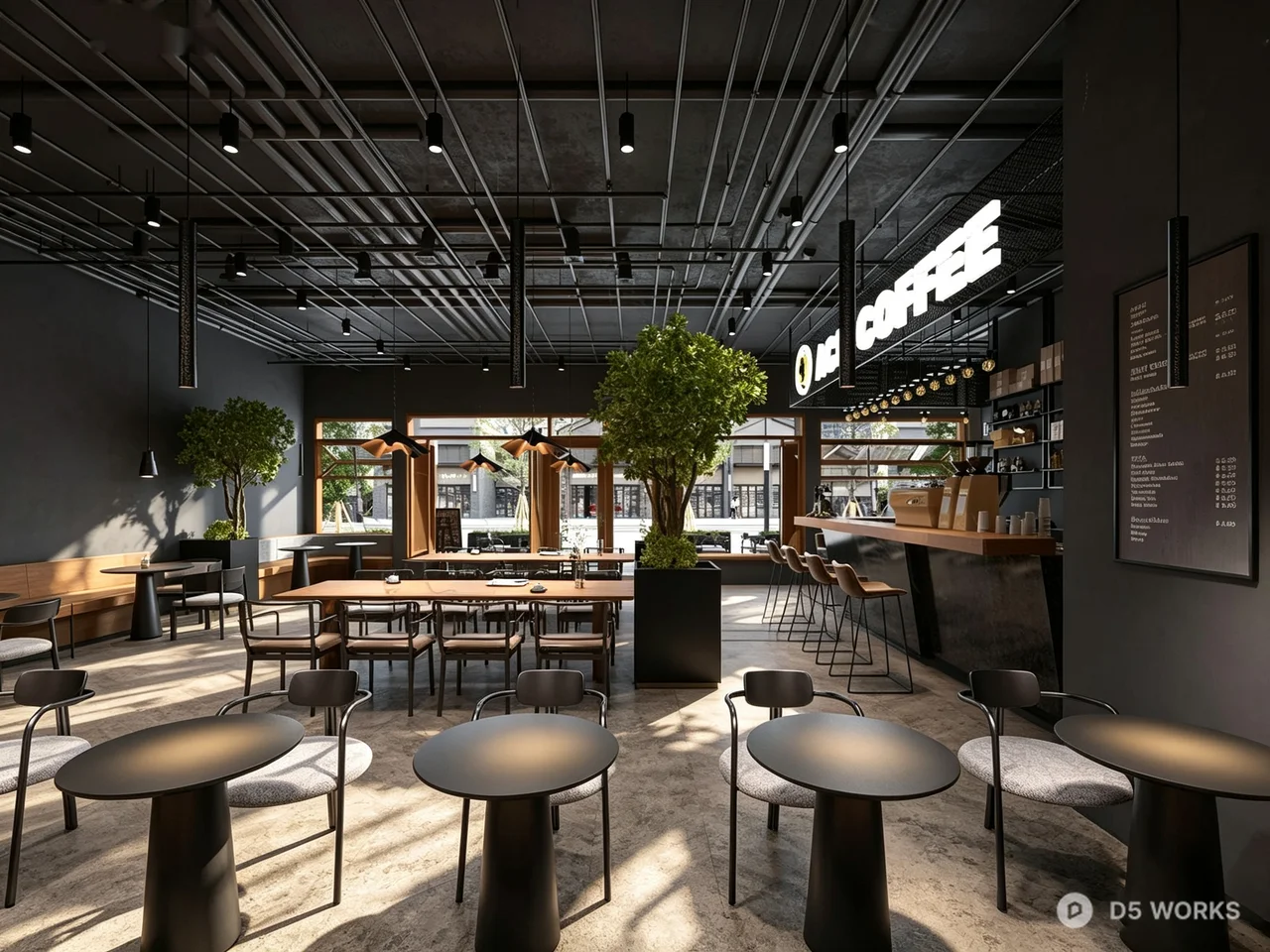 Industrial Modern Coffee Shop Interior Scene 3d model - Image 1