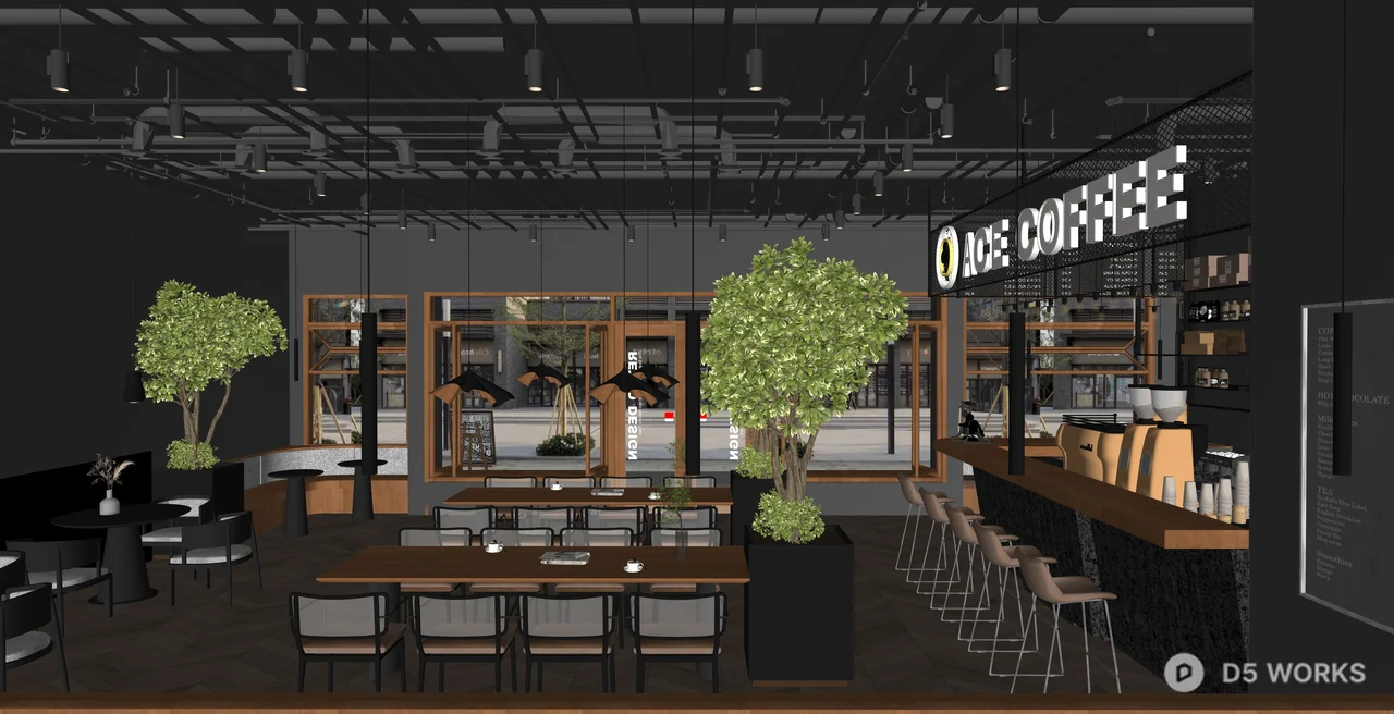 Industrial Modern Coffee Shop Interior Scene 3d model thumbnail 2
