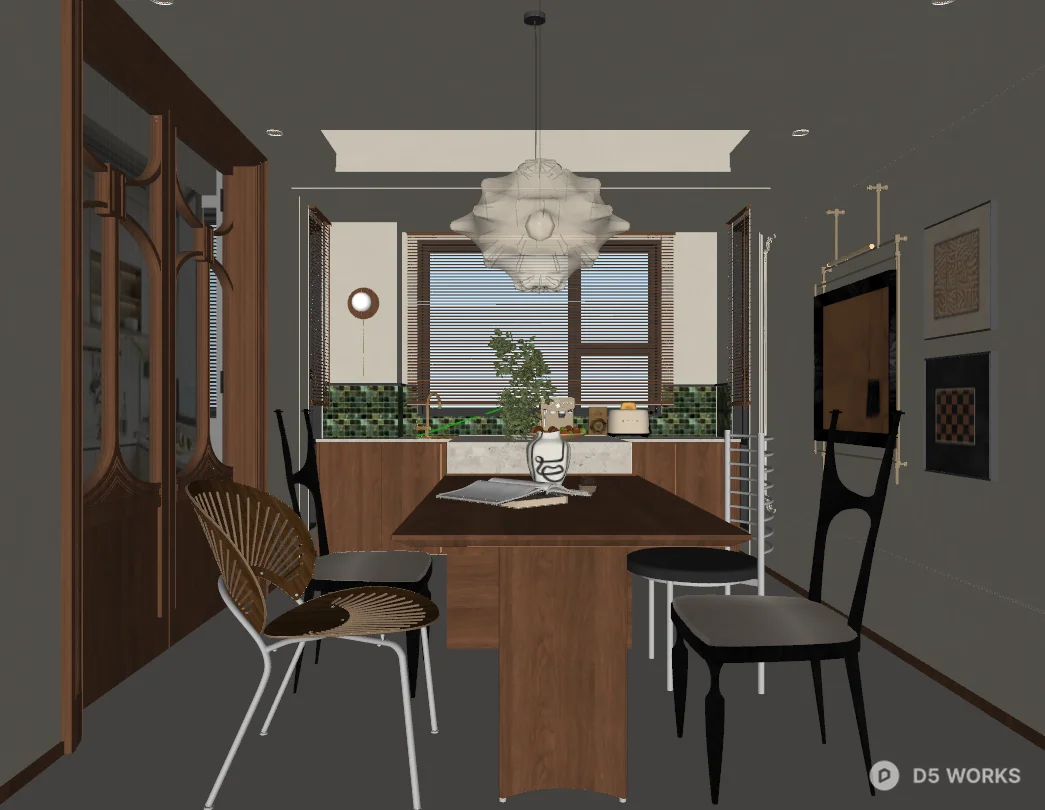 Modern Retro Living Room With Custom Wood Cabinetry 3d model thumbnail 3