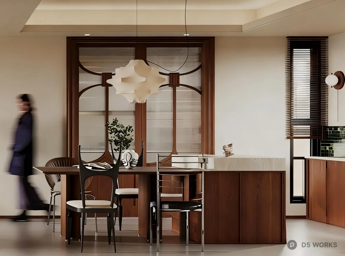 Modern Retro Living Room With Custom Wood Cabinetry 3d model thumbnail 2