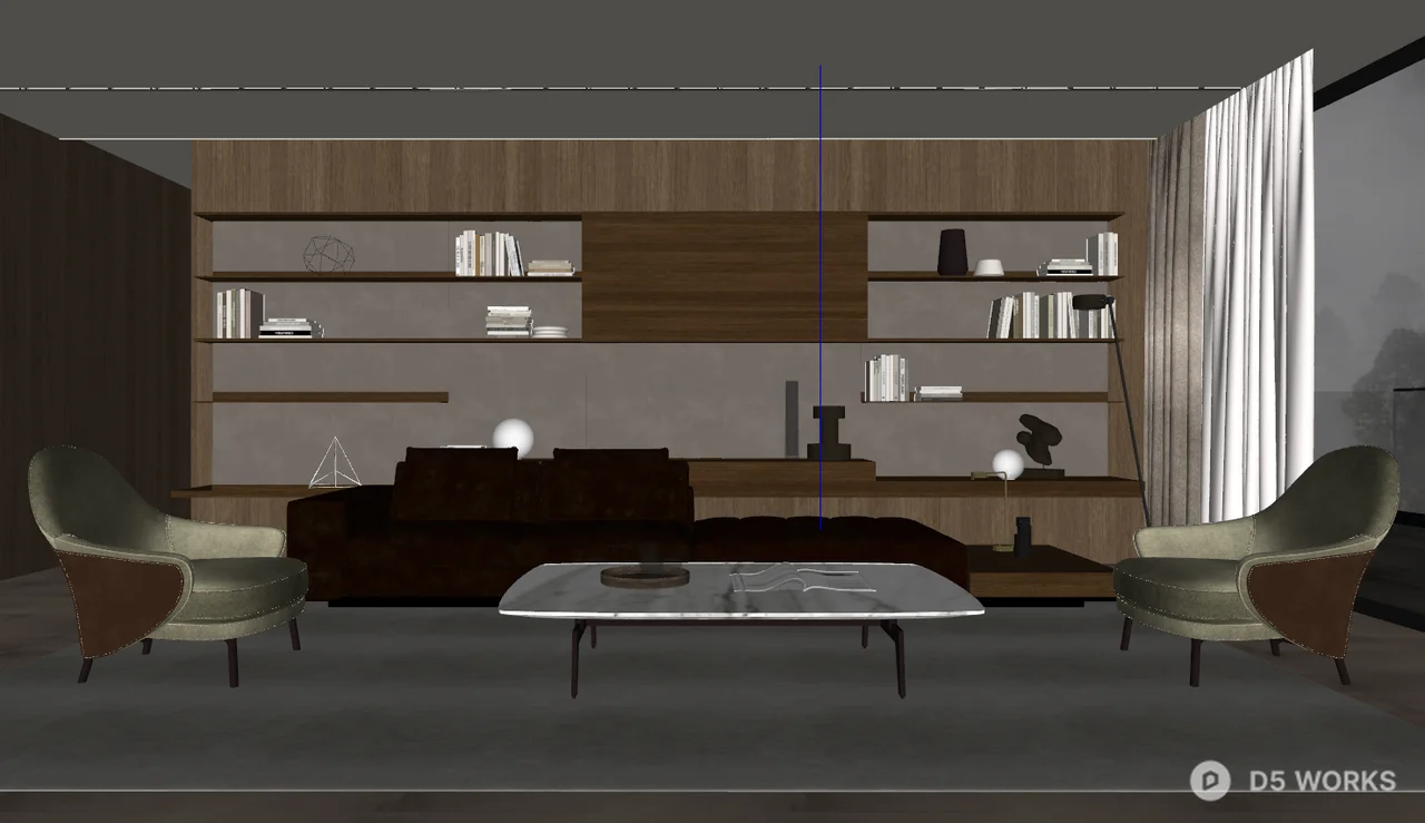 Modern Minimalist Living Room With Dark Wood Accents 3d model thumbnail 2