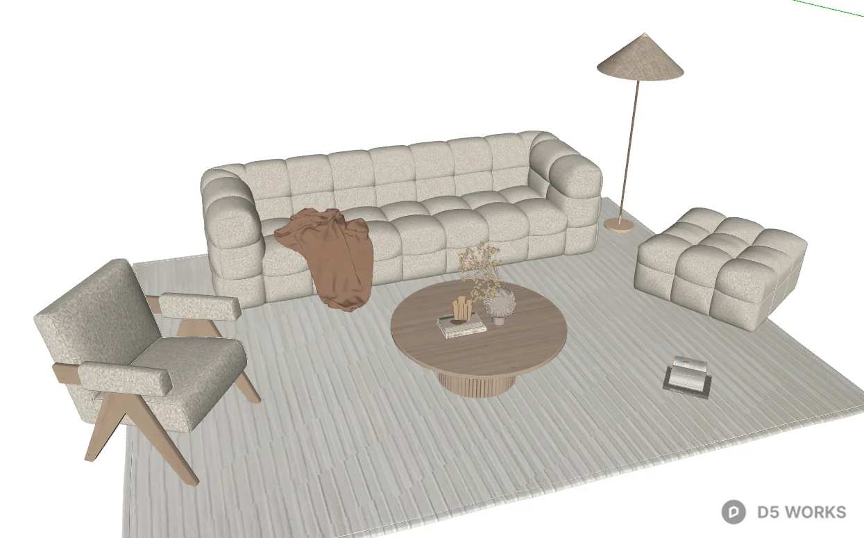 Modern Boucle Living Room Furniture Set 3d model thumbnail 2