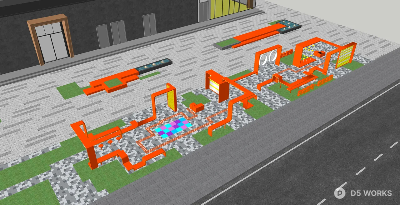 Modern Urban Orange Playground Installation 3d model thumbnail 2