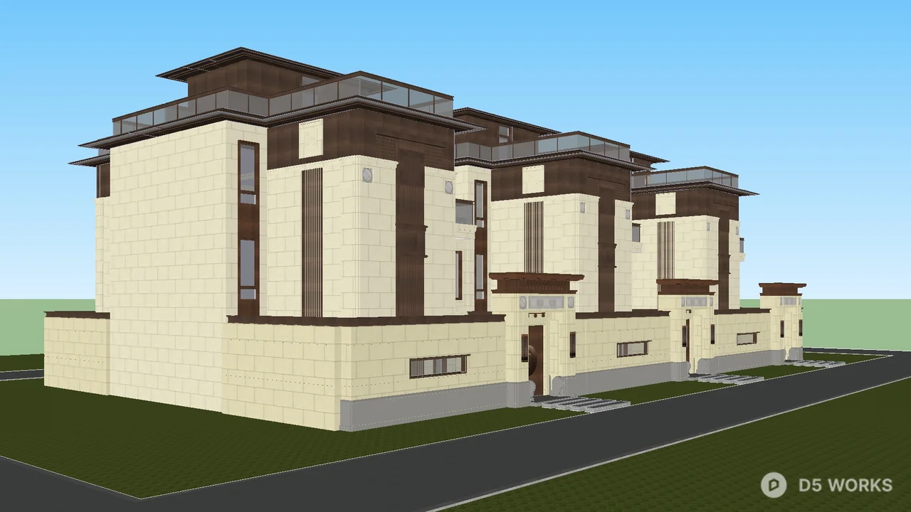 Modern Linked Villa Exterior 3d model thumbnail 4