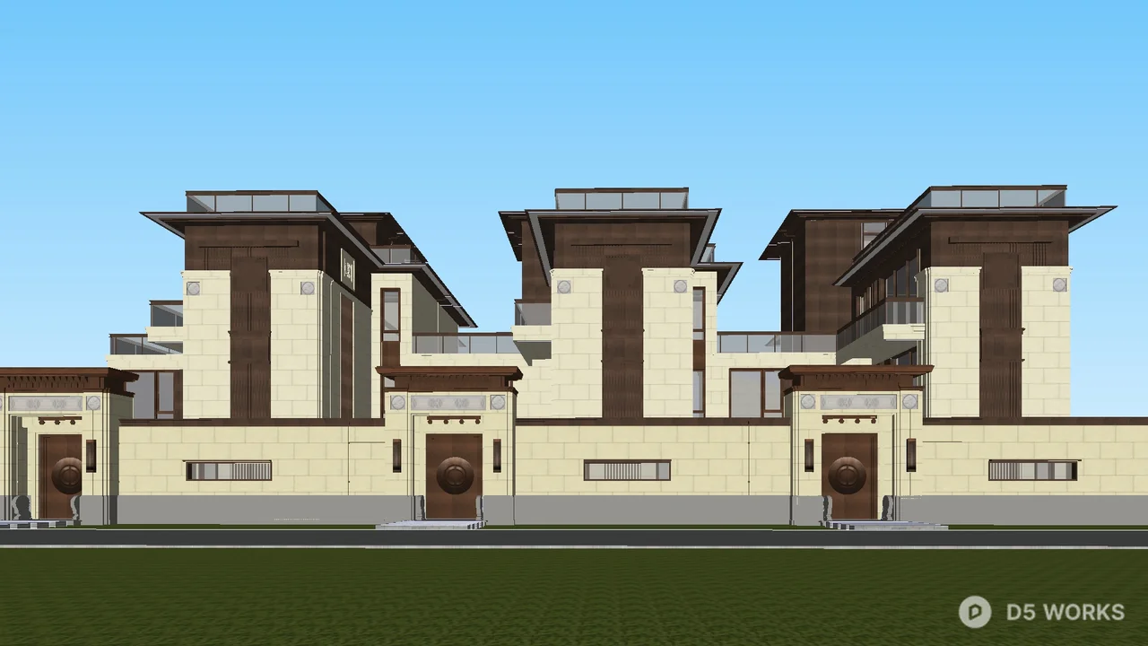 Modern Linked Villa Exterior 3d model - Image 1
