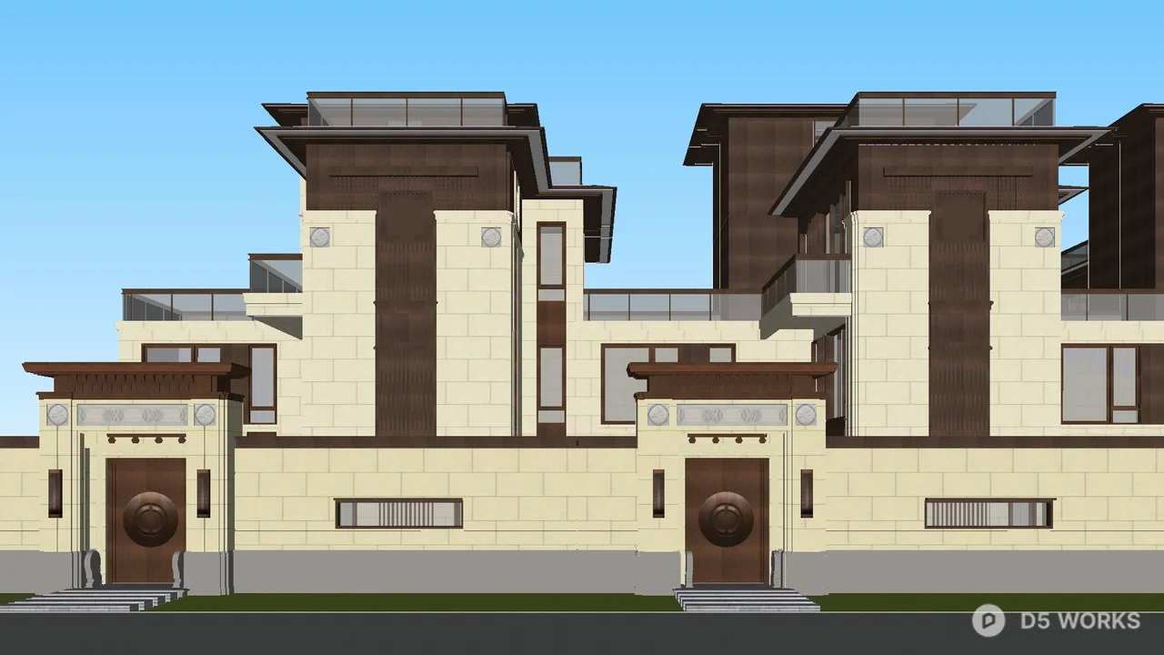 Modern Linked Villa Exterior 3d model thumbnail 3