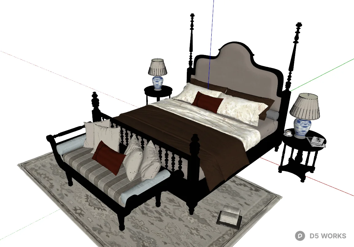 Classic Four Poster Bedroom Set with Bed Footstool 3d model thumbnail 2