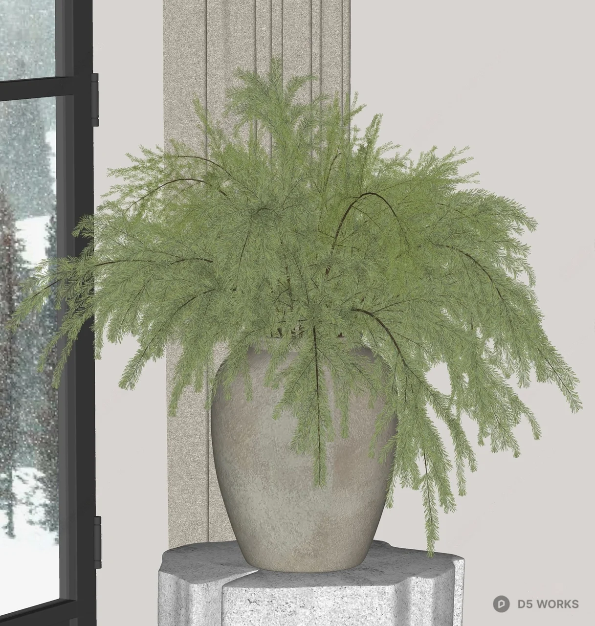 Textured Ceramic Planter With Cascading Greenery 3d model thumbnail 2